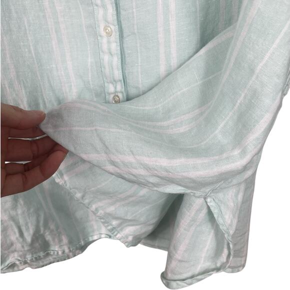 L.L. Bean 100% Linen Button Front Top Shirt Striped Classic Light Green Size 3X - Picture 5 of 7